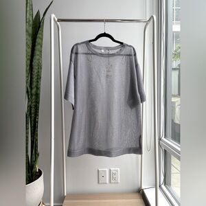 NWT - ZARA | Sheer Silver Gray Metallic Mesh Oversized Tee M